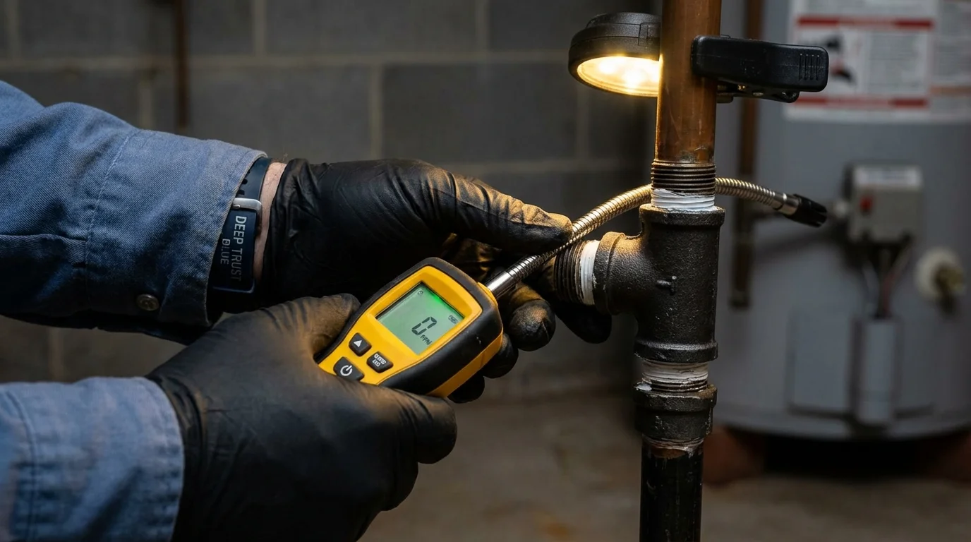 Gas leak detection with electronic sniffer by Johns Plumbing LLC in Green Forest