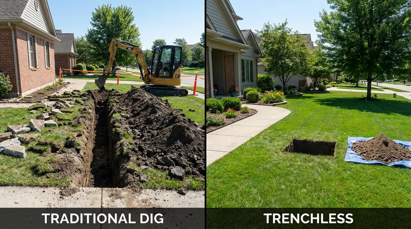 Trenchless sewer repair with minimal yard damage versus traditional excavation in Green Forest, AR
